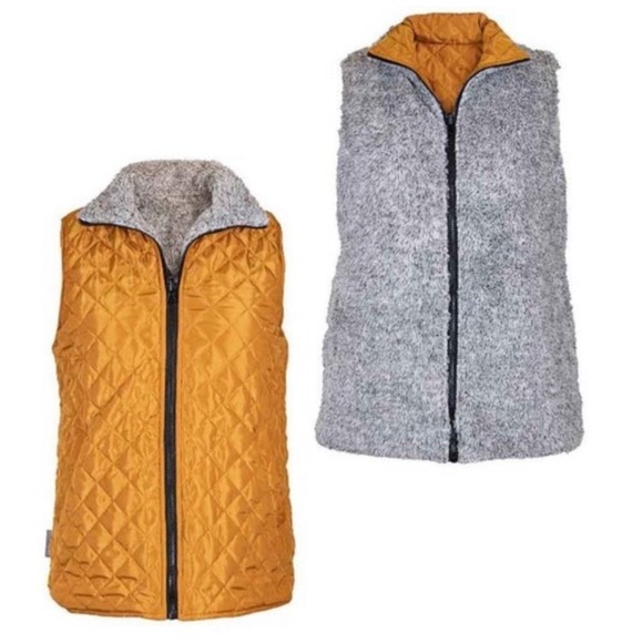 Simply Southern Quilted Vest Reversible Fleece Sleeveless Gold Small - Picture 2 of 10